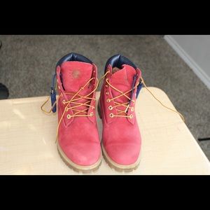 Cam Houston: Red Timberland Boots